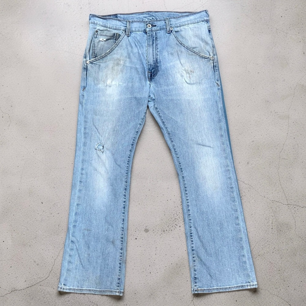 Levi's 527 Mens 36x30 Blue Jeans Y2K Bootcut Donut Button Distressed